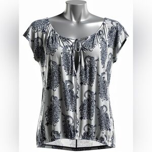 LOFT Black and White Paisley Blouse